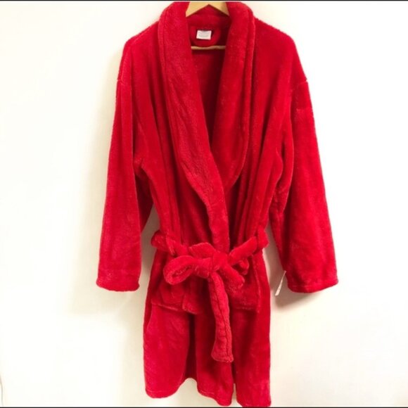 Martha Stewart Red Soft Plush Fleece Robe - Picture 1 of 6